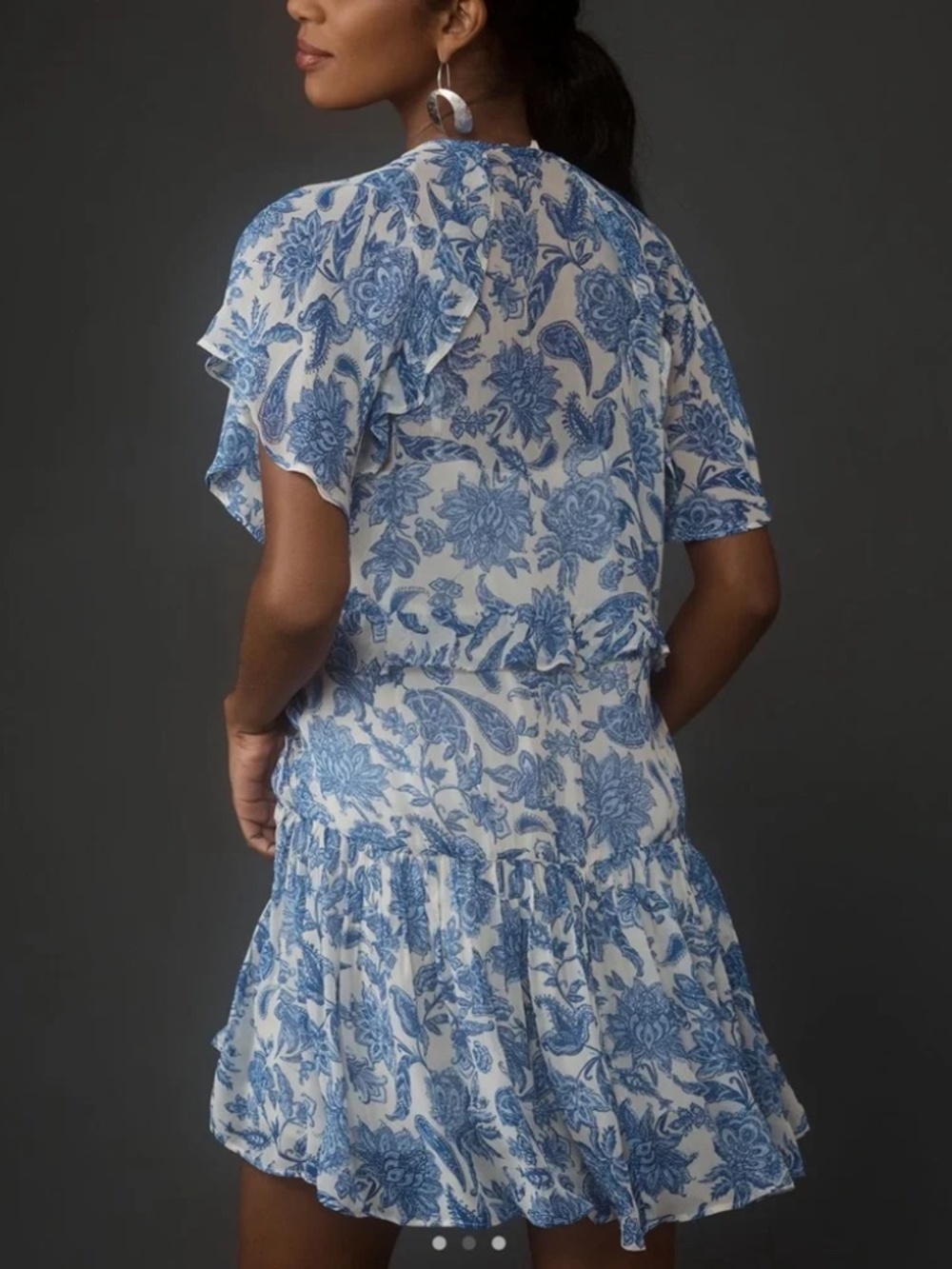 Anthropologie Maeve blue white floral ruffle mini dress Size XS - Picture 8 of 12